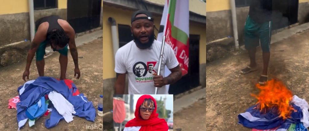 Flagboy Burns NDC Flag and Peter Obi Merchandise, Declares Support Over